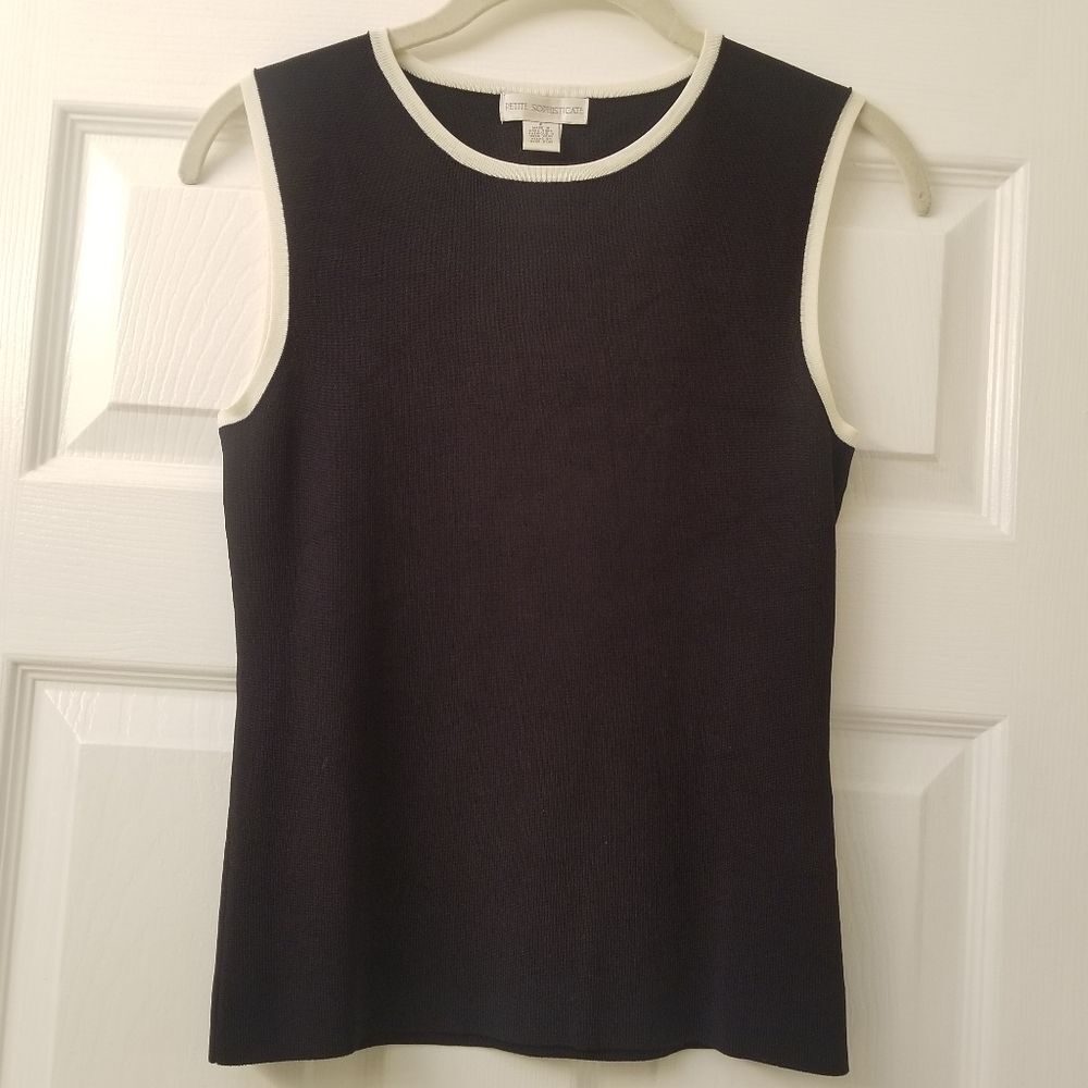 Petite Sophisticate Black and White Knit Shell